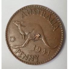 AUSTRALIA 1941 . ONE 1 PENNY . VARIETY . DECLAMINATING ON THE SURFACE